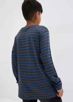 bonprix Jungen 9-16 Jahre·Mehrfachpacks|Jungen 9-16 Jahre·Shirts|Langarmshirt aus reiner Bio-Baumwolle (2er Pack) anthrazit meliert/hellindigo gestreift+hellindigo