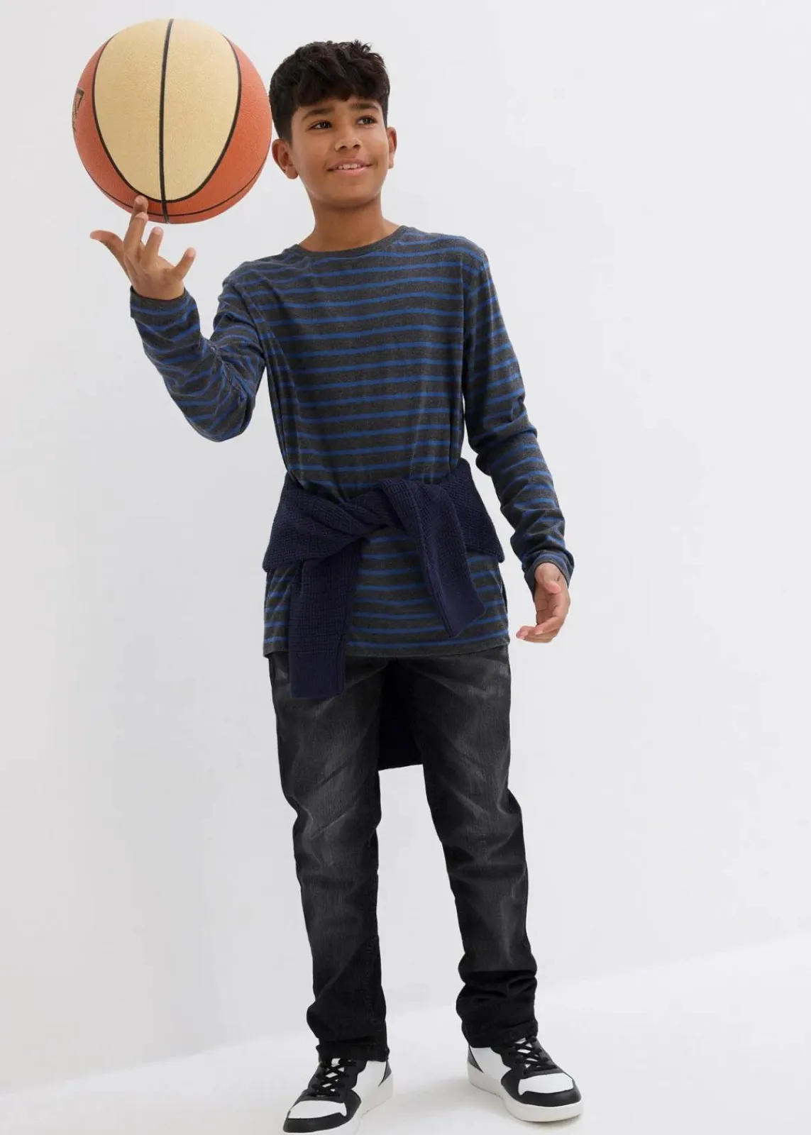 bonprix Jungen 9-16 Jahre·Mehrfachpacks|Jungen 9-16 Jahre·Shirts|Langarmshirt aus reiner Bio-Baumwolle (2er Pack) anthrazit meliert/hellindigo gestreift+hellindigo