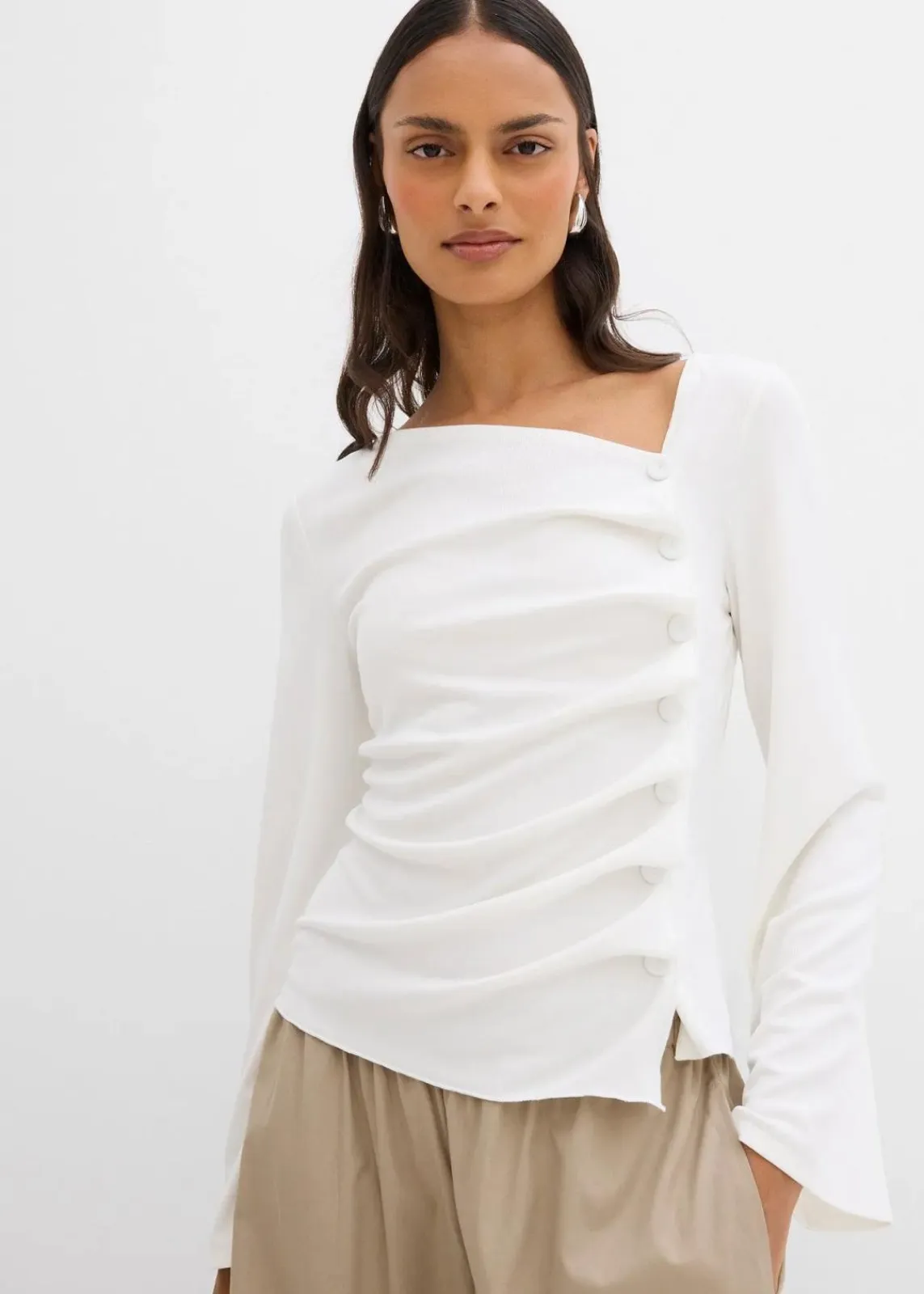 bonprix Shirts & Tops|Langarmshirt aus Rippe wollweiß