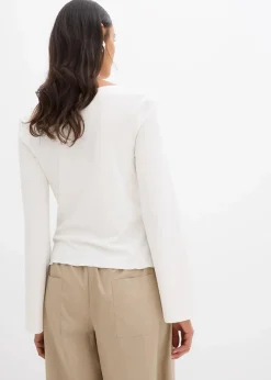 bonprix Shirts & Tops|Langarmshirt aus Rippe wollweiß