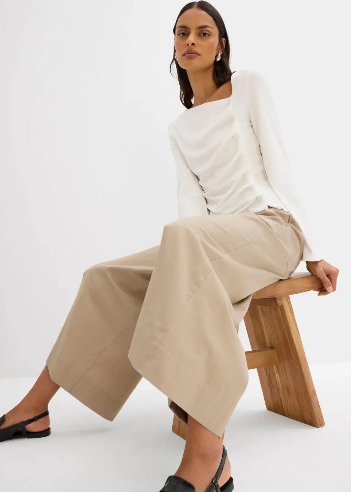 bonprix Shirts & Tops|Langarmshirt aus Rippe wollweiß