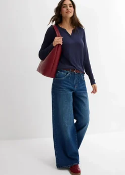 bonprix Shirts & Tops|Nachhaltigere Materialien|Langarmshirt aus softem Viskose Mix dunkelblau