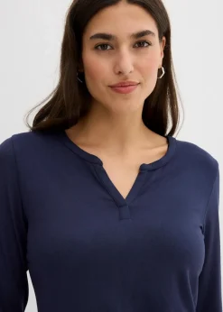bonprix Shirts & Tops|Nachhaltigere Materialien|Langarmshirt aus softem Viskose Mix dunkelblau