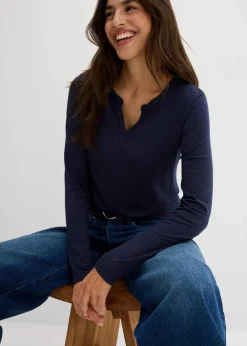 bonprix Shirts & Tops|Nachhaltigere Materialien|Langarmshirt aus softem Viskose Mix dunkelblau