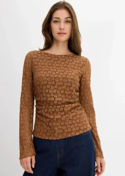 bonprix Shirts & Tops|Langarmshirt aus Spitze gewürzbraun