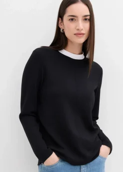Langarmshirt aus Viskose-Mix mit abgesetztem Turtleneck|bonprix Outlet