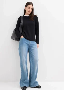 Langarmshirt aus Viskose-Mix mit abgesetztem Turtleneck|bonprix Outlet