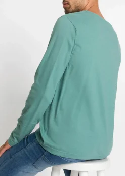 bonprix Shirts & Polos|Basics|Langarmshirt (3er Pack) rauchsalbei+anthrazit meliert+dunkelblau