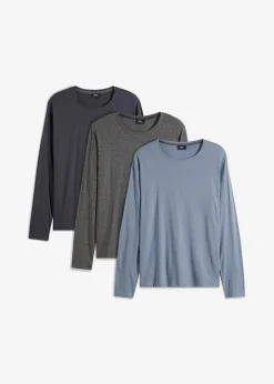 bonprix Shirts & Polos|Basics|Langarmshirt (3er Pack) nachtblau+rauchblau+grau meliert