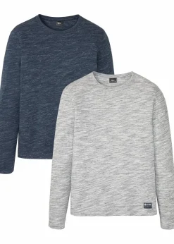bonprix Große Größen|Basics|Langarmshirt (2er Pack) dunkelblau meliert + grau meliert