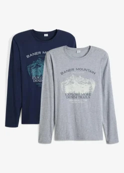 bonprix Shirts & Polos|Große Größen|Langarmshirt (2er Pack) dunkelblau+hellgrau meliert bedruckt