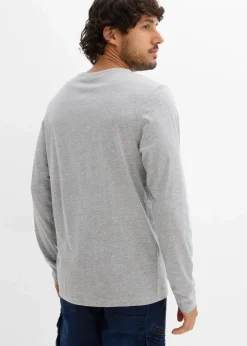 bonprix Shirts & Polos|Große Größen|Langarmshirt (2er Pack) dunkelblau+hellgrau meliert bedruckt