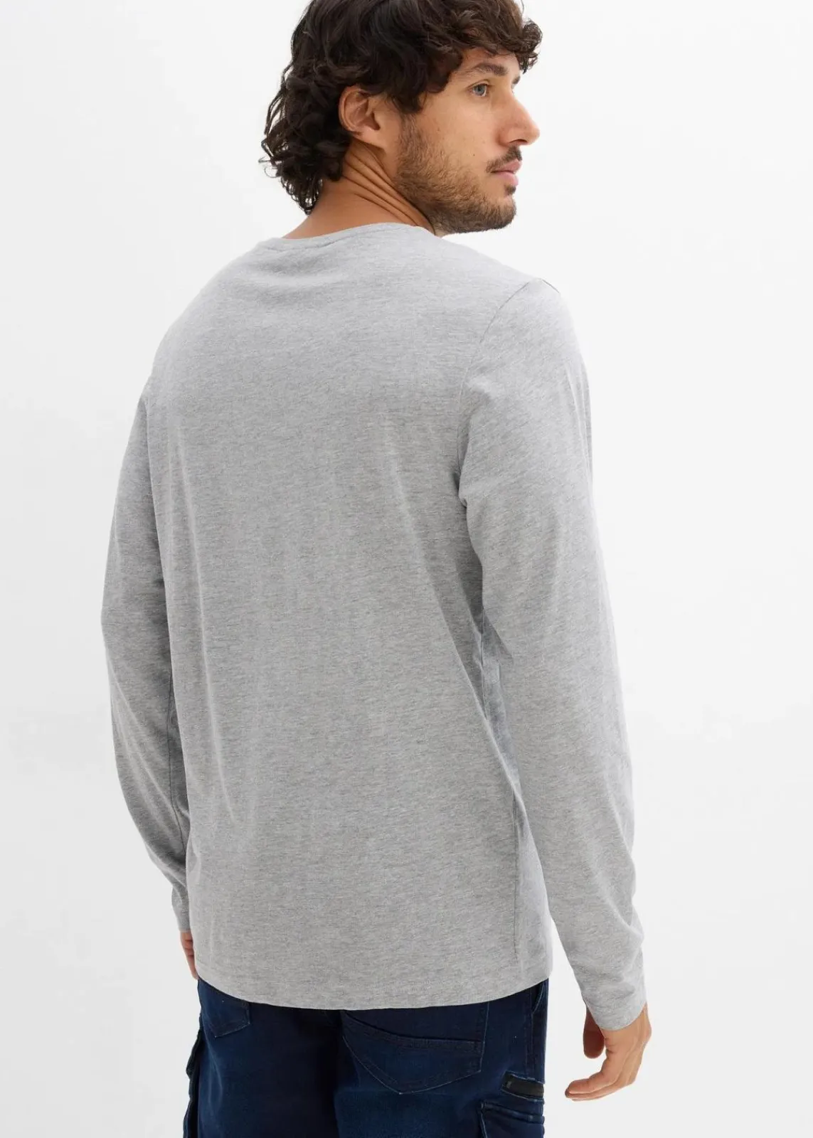 bonprix Shirts & Polos|Große Größen|Langarmshirt (2er Pack) dunkelblau+hellgrau meliert bedruckt