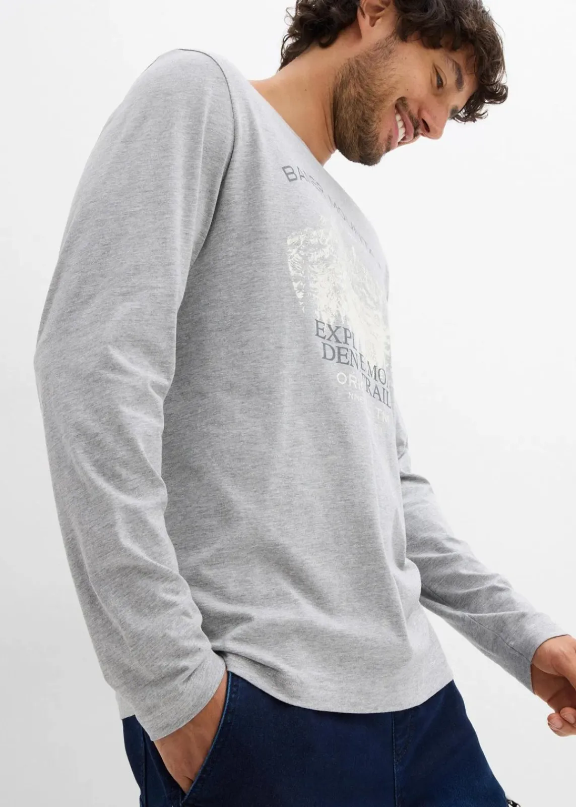 bonprix Shirts & Polos|Große Größen|Langarmshirt (2er Pack) dunkelblau+hellgrau meliert bedruckt