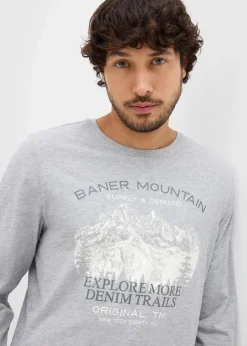 bonprix Shirts & Polos|Große Größen|Langarmshirt (2er Pack) dunkelblau+hellgrau meliert bedruckt