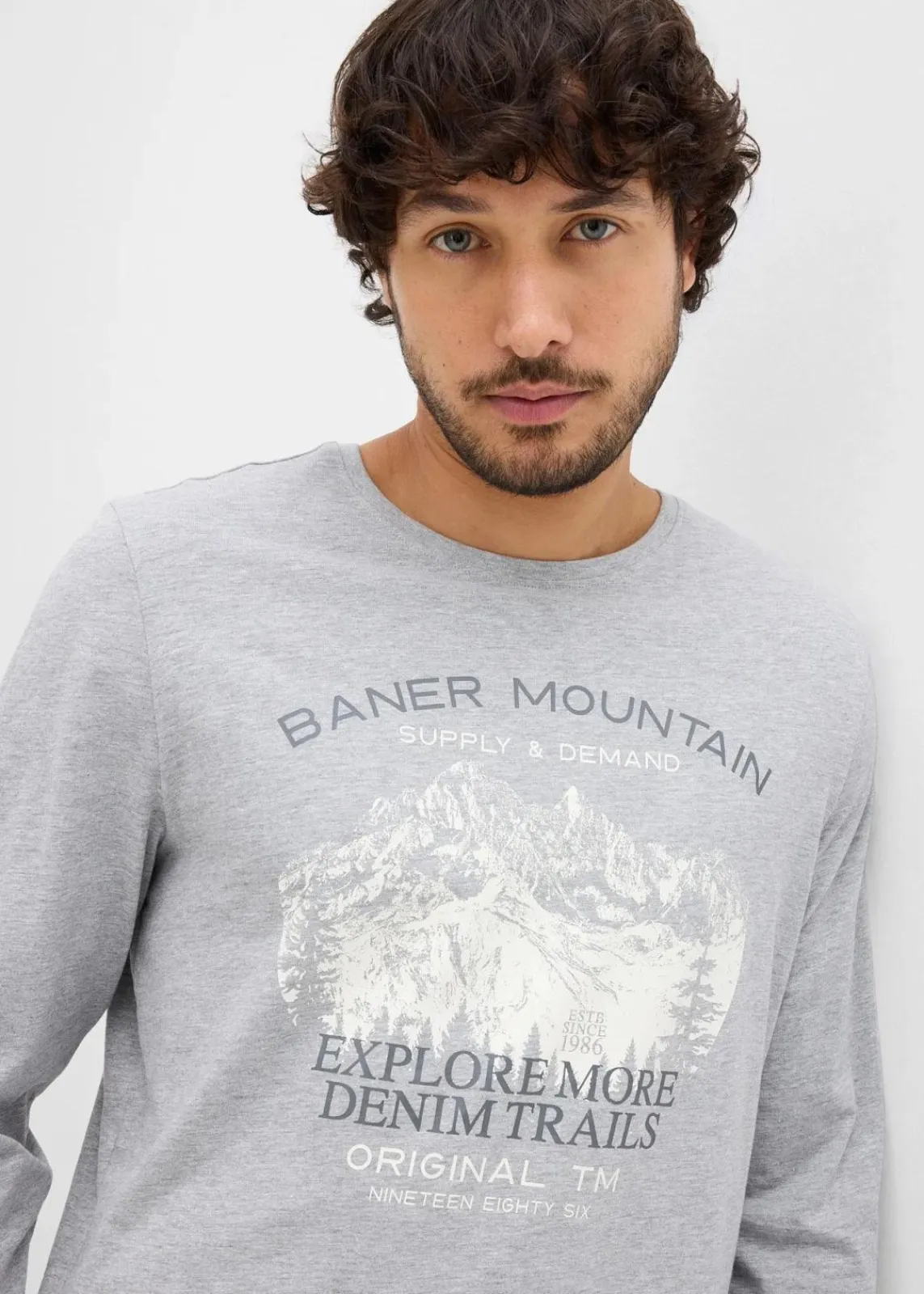 bonprix Shirts & Polos|Große Größen|Langarmshirt (2er Pack) dunkelblau+hellgrau meliert bedruckt