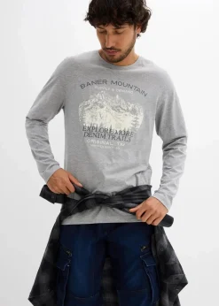 bonprix Shirts & Polos|Große Größen|Langarmshirt (2er Pack) dunkelblau+hellgrau meliert bedruckt