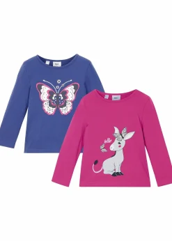 bonprix Mädchen 2-8 Jahre·Nachhaltigere Materialien|Mädchen 9-16 Jahre·Nachhaltigere Materialien|Langarmshirt (2er Pack) aus reiner Bio-Baumwolle saphirblau + fuchsia