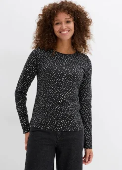 bonprix Bekleidung·Röcke|Basics|Langarmshirt (2er Pack) aus Baumwoll-Elasthan Mix schwarz/wollweiß