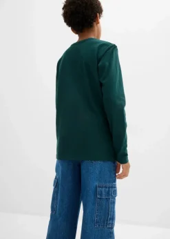 bonprix Jungen 2-8 Jahre·Nachhaltigere Materialien|Jungen 9-16 Jahre·Shirts|Langarmshirt mit Bio Baumwolle (3er-Pack) weiß+anthrazit meliert+tiefgrün