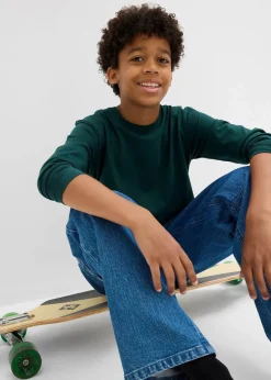 bonprix Jungen 2-8 Jahre·Nachhaltigere Materialien|Jungen 9-16 Jahre·Shirts|Langarmshirt mit Bio Baumwolle (3er-Pack) weiß+anthrazit meliert+tiefgrün