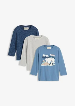 bonprix Jungen 2-8 Jahre·Nachhaltigere Materialien|Jungen 2-8 Jahre·Mehrfachpacks|Langarmshirt mit Bio-Baumwolle (3er Pack) blau+hellgrau meliert+dunkelblau