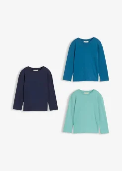 bonprix Jungen 2-8 Jahre·Shirts|Jungen 2-8 Jahre·Mehrfachpacks|Langarmshirt mit Bio-Baumwolle (3er Pack) dunkelblau+helltürkis+blaugrün