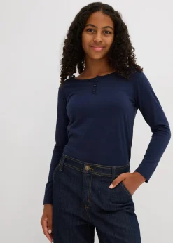 bonprix Mädchen 9-16 Jahre·Mehrfachpacks|Mädchen 9-16 Jahre·Shirts & Blusen|Langarmshirt mit Bio-Baumwolle (2er Pack) hellgrau meliert+dunkelblau