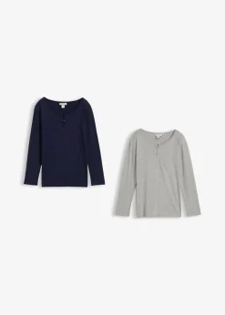 bonprix Mädchen 9-16 Jahre·Mehrfachpacks|Mädchen 9-16 Jahre·Shirts & Blusen|Langarmshirt mit Bio-Baumwolle (2er Pack) hellgrau meliert+dunkelblau