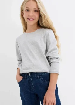 bonprix Mädchen 9-16 Jahre·Mehrfachpacks|Mädchen 9-16 Jahre·Shirts & Blusen|Langarmshirt mit Bio-Baumwolle (3er Pack) schwarz+weiß+hellgrau meliert
