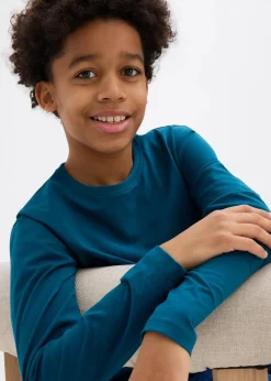 bonprix Jungen 9-16 Jahre·Mehrfachpacks|Jungen 9-16 Jahre·Bademode|Langarmshirt mit Bio-Baumwolle (3er Pack) blaupetrol+dunkelblau+weiß