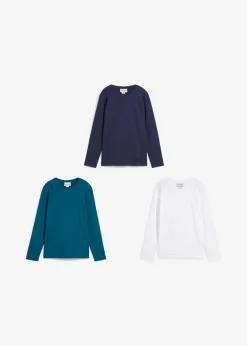 bonprix Jungen 9-16 Jahre·Mehrfachpacks|Jungen 9-16 Jahre·Bademode|Langarmshirt mit Bio-Baumwolle (3er Pack) blaupetrol+dunkelblau+weiß