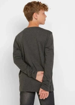 bonprix Jungen 9-16 Jahre·Mehrfachpacks|Jungen 9-16 Jahre·Bademode|Langarmshirt mit Bio-Baumwolle (2er-Pack) anthrazit meliert+azurblau bedruckt
