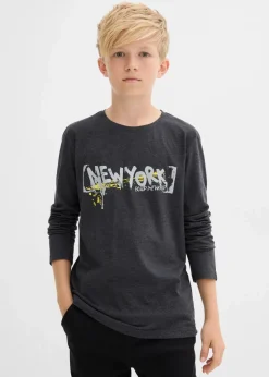 bonprix Jungen 9-16 Jahre·Shirts|Langarmshirt mit Druck anthrazit meliert bedruckt