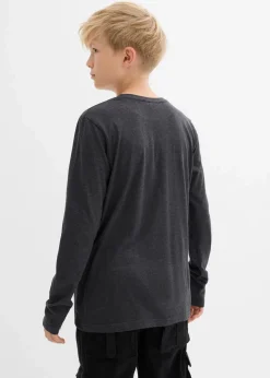 bonprix Jungen 9-16 Jahre·Shirts|Langarmshirt mit Druck anthrazit meliert bedruckt