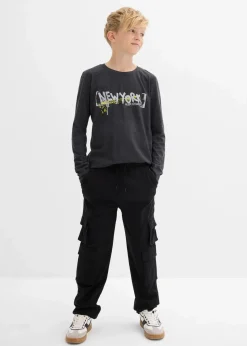 bonprix Jungen 9-16 Jahre·Shirts|Langarmshirt mit Druck anthrazit meliert bedruckt