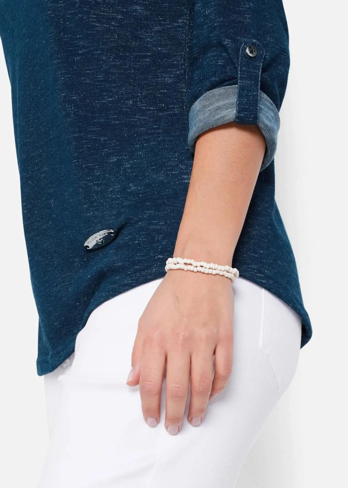 bonprix Shirts & Tops|Langarmshirt mit Knopfleiste aus Baumwoll-Mix dunkelblau meliert