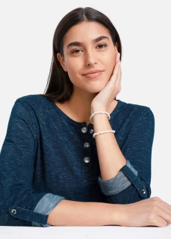 bonprix Shirts & Tops|Langarmshirt mit Knopfleiste aus Baumwoll-Mix dunkelblau meliert