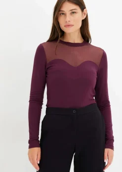bonprix Shirts & Tops|Langarmshirt mit Mesh weinrot