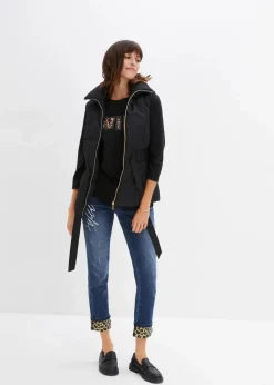 bonprix Shirts & Tops|Langarmshirt mit Nieten und Druck schwarz bedruckt