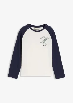 bonprix Jungen 2-8 Jahre·Nachhaltigere Materialien|Jungen 2-8 Jahre·Shirts|Langarmshirt mit Raglanärmeln aus reiner Bio-Baumwolle wollweiß/dunkelblau