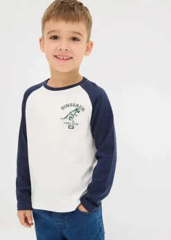bonprix Jungen 2-8 Jahre·Nachhaltigere Materialien|Jungen 2-8 Jahre·Shirts|Langarmshirt mit Raglanärmeln aus reiner Bio-Baumwolle wollweiß/dunkelblau