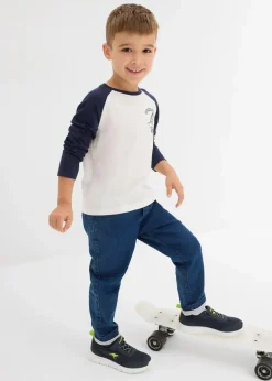bonprix Jungen 2-8 Jahre·Nachhaltigere Materialien|Jungen 2-8 Jahre·Shirts|Langarmshirt mit Raglanärmeln aus reiner Bio-Baumwolle wollweiß/dunkelblau