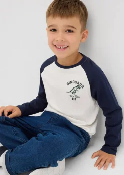 bonprix Jungen 2-8 Jahre·Nachhaltigere Materialien|Jungen 2-8 Jahre·Shirts|Langarmshirt mit Raglanärmeln aus reiner Bio-Baumwolle wollweiß/dunkelblau