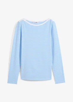 bonprix Nachhaltigere Materialien|Shirts & Tops|Langarmshirt mit reiner Bio-Baumwolle hellblau/weiß gestreift
