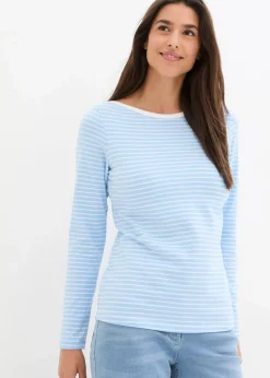 bonprix Nachhaltigere Materialien|Shirts & Tops|Langarmshirt mit reiner Bio-Baumwolle hellblau/weiß gestreift