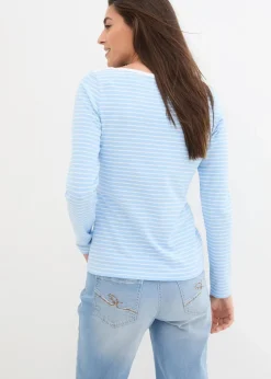 bonprix Nachhaltigere Materialien|Shirts & Tops|Langarmshirt mit reiner Bio-Baumwolle hellblau/weiß gestreift