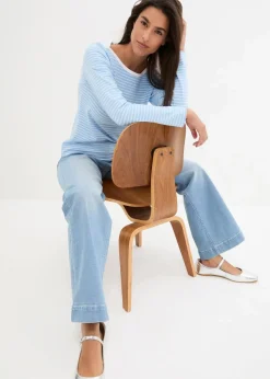 bonprix Nachhaltigere Materialien|Shirts & Tops|Langarmshirt mit reiner Bio-Baumwolle hellblau/weiß gestreift