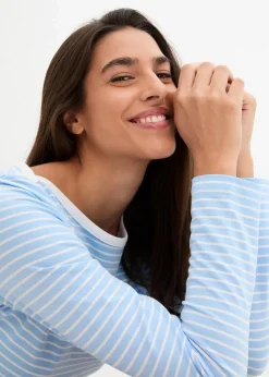 bonprix Nachhaltigere Materialien|Shirts & Tops|Langarmshirt mit reiner Bio-Baumwolle hellblau/weiß gestreift