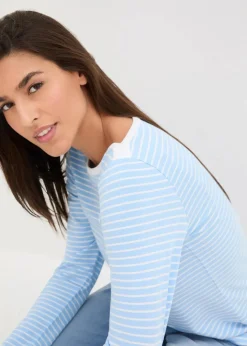 bonprix Nachhaltigere Materialien|Shirts & Tops|Langarmshirt mit reiner Bio-Baumwolle hellblau/weiß gestreift